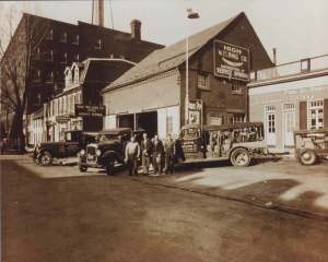 High Welding Company in 1931, Sanford and three co-workers with trucks in front of the welding shop on Lemon Street in Lancaster Pa