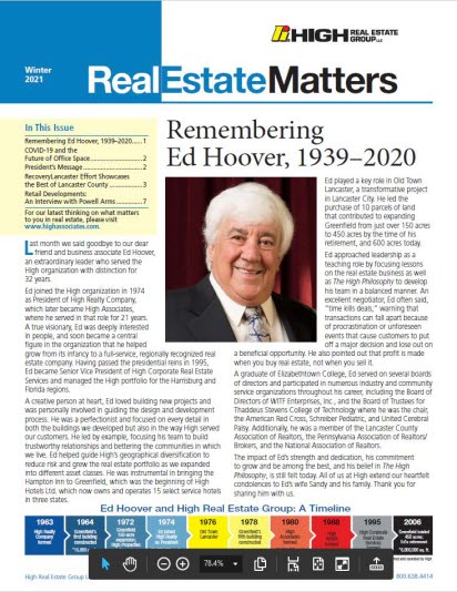 A newsletter cover page featuring Ed Hoover remembrance article.