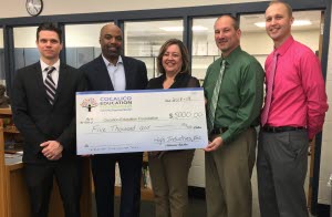 Darryl Gordon and Robin Stauffer big check photo with Cocalico School District leaders.
Left to right: Stephen Melnyk, Assistant Superintendent, Secondary Education, Cocalico School District; Darryl Gordon, Vice President Human Resource Services / EEO Officer, High Companies; Robin Stauffer, High Assistant Secretary and Executive Director of High Foundation; Anthony DiMatteo, Principal, Cocalico Middle School; and, Brad Kafferlin, Director of Technology, Cocalico School District.