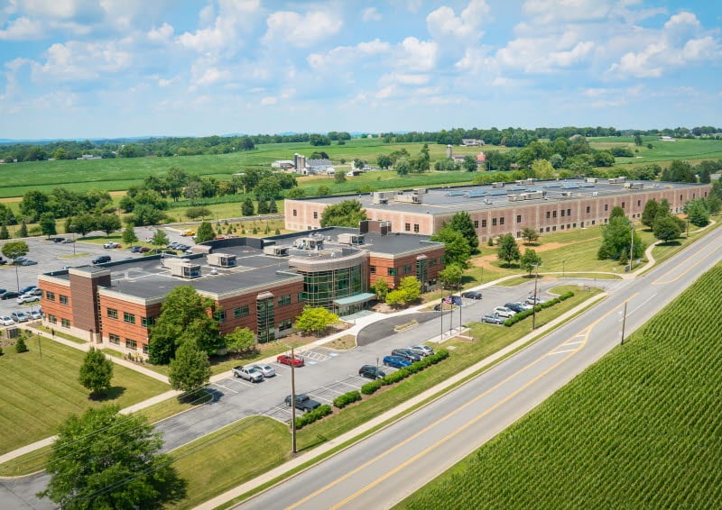 Aerial shot of Pennsylvania College of Health Sciences (PA College), the former Bosch building and warehouse in Greenfield Corporate Center.